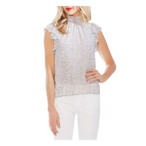 1. STATE Womens Top White Flutter Mock Wear To Work Printed Juniors XL